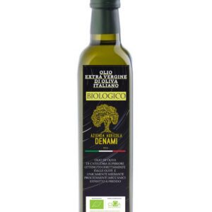 Bottiglia olio extravergine d’oliva biologico di alta qualità.
